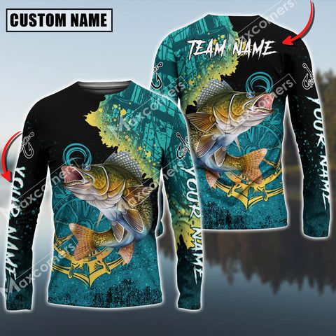 Maxcorners Walleyes Fishing Jersey Sun Protection Personalized  Name, Team Name 3D Long Sleeve Shirt