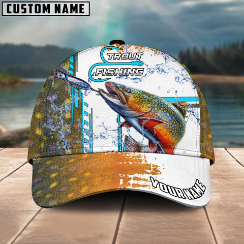 Maxcorners Trout Fishing Skinfish Pattern Water Sport Jersey Multicolor Personalized Name 3D Cap