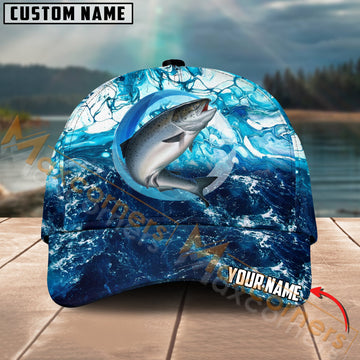 Maxcorners Salmon Fishing Sea Water Pattern Jersey Multicolor Personalized Name 3D Cap