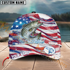 Maxcorners Stripped Bass Fishing Flag Of United States Pattern Jersey Multicolor Personalized Name 3D Cap