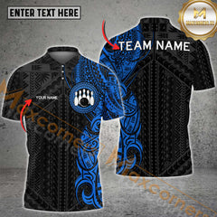 Maxcorners Black And Blue Tribal Pattern Mens Bowling Shirts Custom Bowling Outfit Men Team Bowling League Jersey