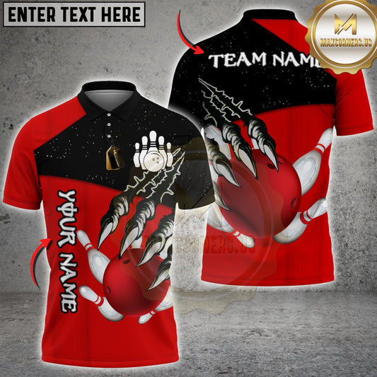 Maxcorners Bowling Ball Claw Strike Multicolor Customized Name, Team Name 3D Shirt