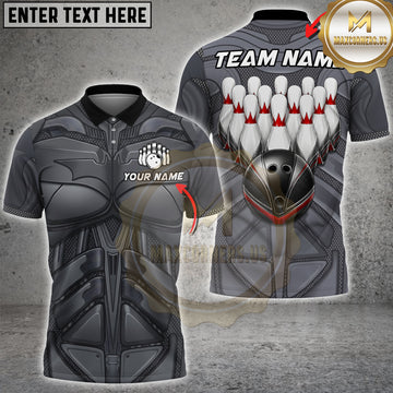 Maxcorners Bowling Gray Armor Bowling Ball Design Personalized Name 3D Unisex Shirt