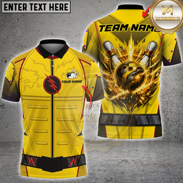 Maxcorners Bowling Yellow Lightning Ball Strike Design Personalized Name 3D Unisex Shirt