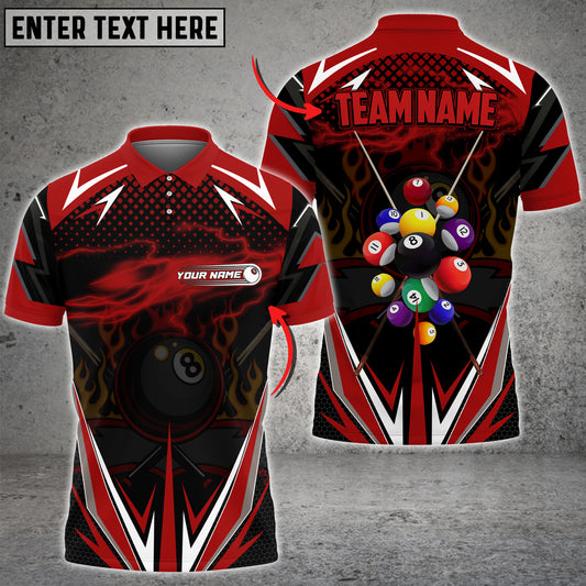 Maxcorners Billiards 8 Pool Fire Flame Thunder Lightning Pattern Sport Jersey Multicolor Options Personalized Name, Team Name 3D Polo Shirt (4 Colors)