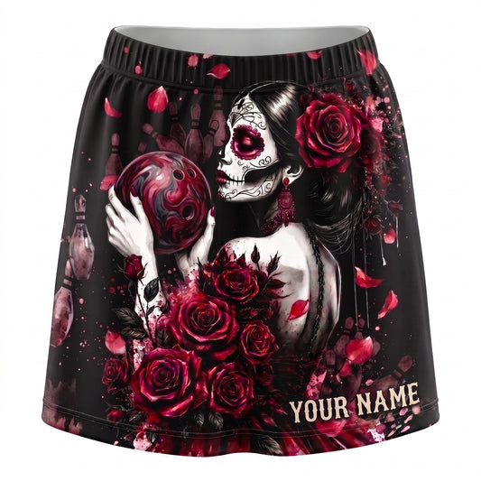 Maxcorners Bowling Gothic Skull Rose Girl Personalized 3D Skirts With Shorts