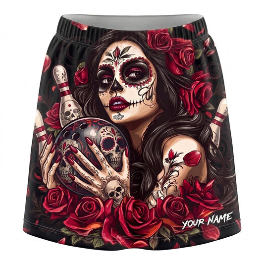 Maxcorners Bowling Sugar Skull Rose Girl Personalized 3D Skirts With Shorts