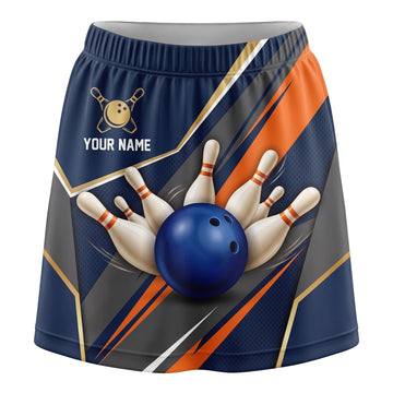 Maxcorners Bowling Blue Ball And Pins Personalized 3D Skirts With Shorts