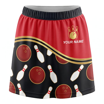 Maxcorners Bowling Red And Black Ball Pattern Personalized 3D Skirts With Shorts