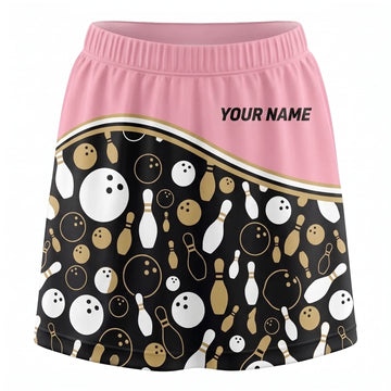 Maxcorners Bowling Black Gold Ball Pattern Personalized 3D Skirts With Shorts