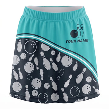 Maxcorners Bowling Teal Monochrome Ball Pattern Personalized 3D Skirts With Shorts