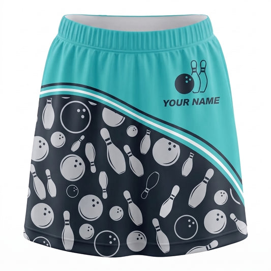Maxcorners Bowling Teal Monochrome Ball Pattern Personalized 3D Skirts With Shorts