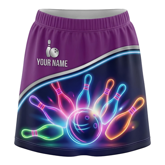 Maxcorners Bowling Neon Ball And Pins Personalized 3D Skirts With Shorts