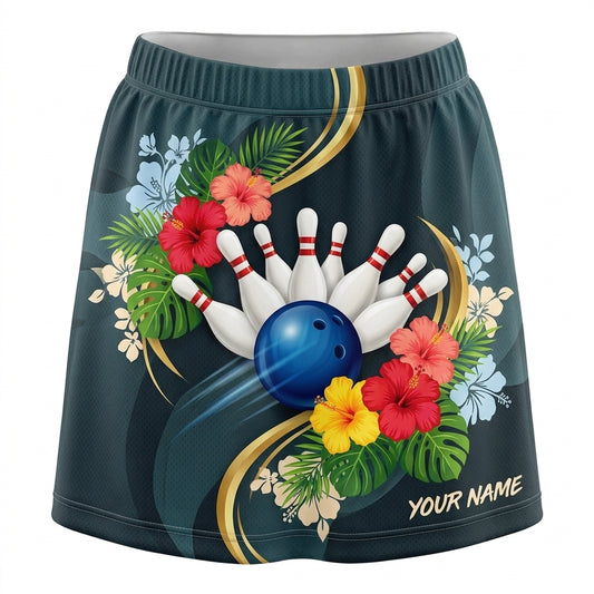 Maxcorners Bowling Tropical Floral Strike Personalized 3D Skirts With Shorts
