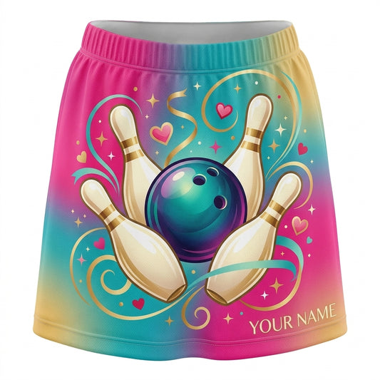 Maxcorners Bowling Hearts And Sparkles Character Personalized 3D Skirts With Shorts