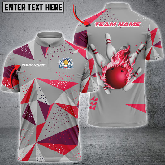 Maxcorners Bowling & Pins Flame Pool Event Jersey Multicolor Option Customized Name, Team Name 3D Polo Shirt (4 Colors)