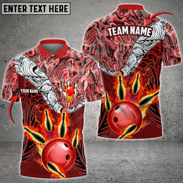 Maxcorners Bowling & Pins Tattoo Maori Multicolor Option Customized Name And Team Name 3D Polo Shirt (4 Colors)