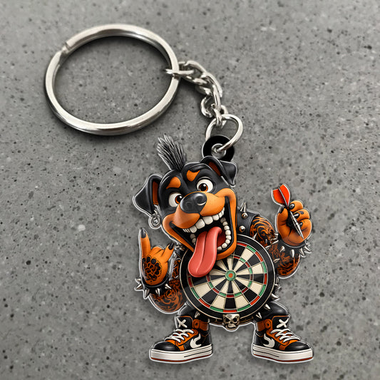 Maxcorners Darts Punk Rottweiler Dog 3D Keychain And Ornament