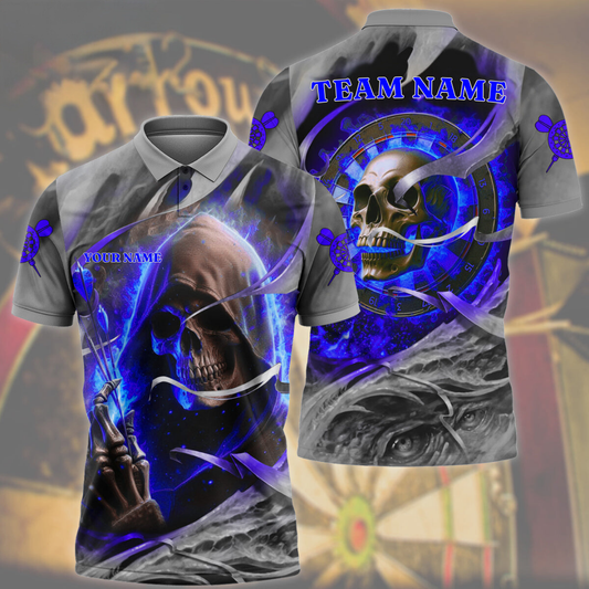 Maxcorners Darts Skull Fire Flame Mutilcolor Options Personalized Name, Team Name 3D Polo Shirt