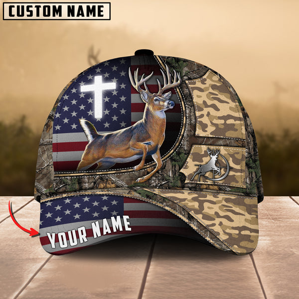 Maxcorners Premium American Patriotic Deer Hunting Mutilcolor Options Personalized Name 3D Cap