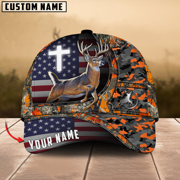 Maxcorners Premium American Patriotic Deer Hunting Mutilcolor Options Personalized Name 3D Cap