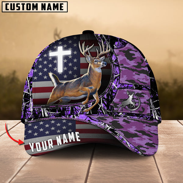 Maxcorners Premium American Patriotic Deer Hunting Mutilcolor Options Personalized Name 3D Cap