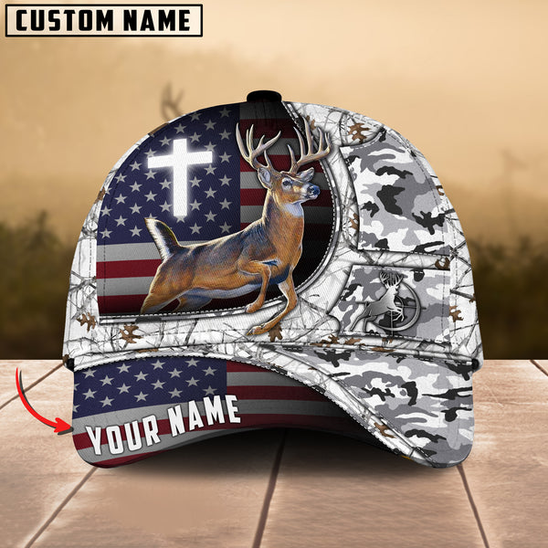 Maxcorners Premium American Patriotic Deer Hunting Mutilcolor Options Personalized Name 3D Cap