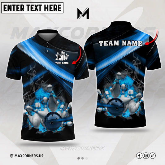 Maxcorners Strike Bowling Jersey Multicolor Option Customized Name, Team Name 3D Polo Shirt (4 Colors)