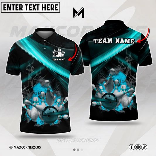 Maxcorners Strike Bowling Jersey Multicolor Option Customized Name, Team Name 3D Polo Shirt (4 Colors)