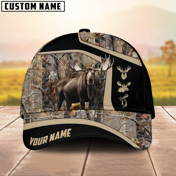 Maxcorners Grass Brown Wild Pursuit Moose Hunting Personalized Name 3D Cap