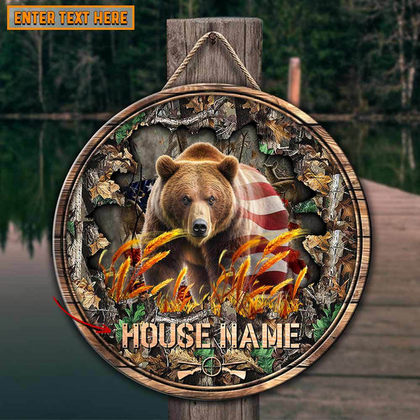 Maxcorners Best Cracked Flag Bear Hunting Customized House Name Halloween Wooden Sign