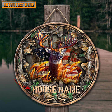 Maxcorners Best Cracked Flag Deer Hunting Customized House Name Halloween Wooden Sign