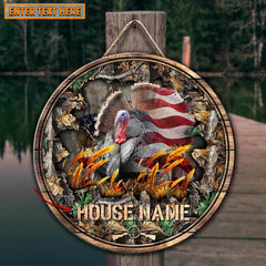 Maxcorners Best Cracked Flag Turkey Hunting Customized House Name Halloween Wooden Sign