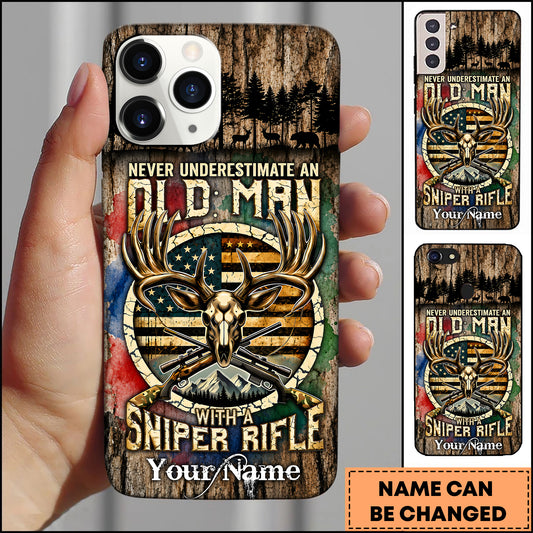 Maxcorners Hunting Old Man Sniper Rifle Hunter Camo Personalized Name 3D Phone Case