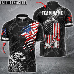 Maxcorners Eagle American Flag Bowling Jersey Personalized Name, Team Name 3D Shirt