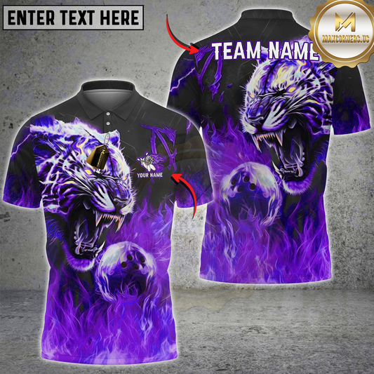 Maxcorners Bowling Flame Tiger Multioptions Personalized Name, Team Name Unisex 3D Shirts