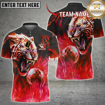 Maxcorners Bowling Flame Tiger Multioptions Personalized Name, Team Name Unisex 3D Shirts