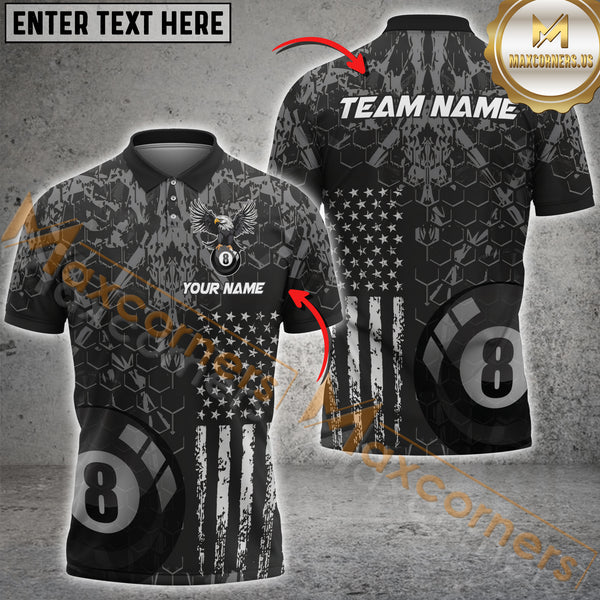 Maxcorners American Flag Eagle Billiard Jerseys Custom Name 8 Ball Pool Billiard For Men And Women Billiard Shirts Polo & 1/4 Zip Shirt