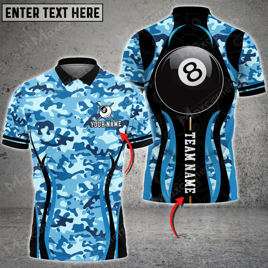 Maxcorners Billiards Ball 8 Camouflage Premium Multicolor Options Personalized Name And Team Name 3D Polo (4 Colors)