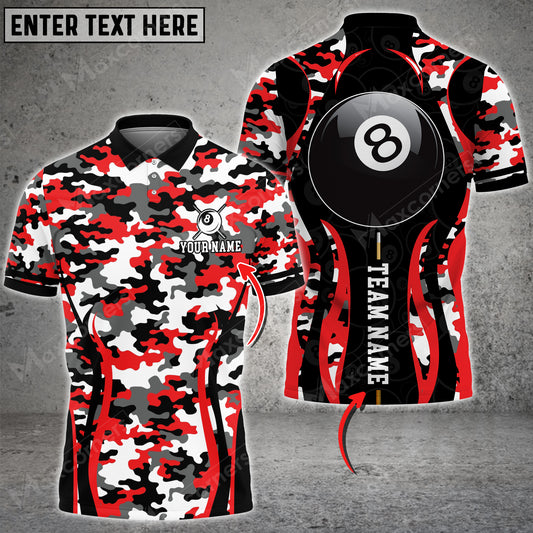 Maxcorners Billiards Ball 8 Camouflage Premium Multicolor Options Personalized Name And Team Name 3D Polo (4 Colors)