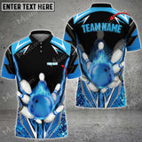 Maxcorners Bowling & Pins Thunder Lightning Multicolor Option Customized Name, Team Name 3D Polo (4 Colors)