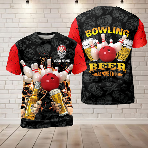 Maxcorners Bowling Beer Therefore I'm Here Customized Name 3D Polo Shirt