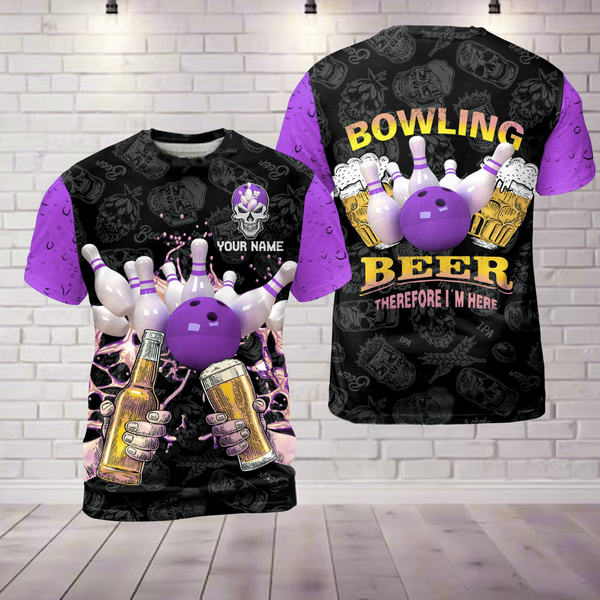 Maxcorners Bowling Beer Therefore I'm Here Customized Name 3D Polo Shirt