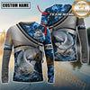 Maxcorners Fishing Grey Diagonal Stripe & Blue Flame Water Splash Personalized Name, Team Name 3D Long Sleeve Shirt (Large Mouth Bass, Walleye, Trout, Crappie, Catfish, Pike)