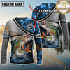 Maxcorners Fishing Grey Diagonal Stripe & Blue Flame Water Splash Personalized Name, Team Name 3D Long Sleeve Shirt (Large Mouth Bass, Walleye, Trout, Crappie, Catfish, Pike)