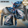 Maxcorners Fishing Grey Diagonal Stripe & Blue Flame Water Splash Personalized Name, Team Name 3D Long Sleeve Shirt (Mahi-mahi, Tuna, Chinook, Marlin, Striped Bass, Salmon)