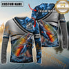 Maxcorners Fishing Grey Diagonal Stripe & Blue Flame Water Splash Personalized Name, Team Name 3D Long Sleeve Shirt (Large Mouth Bass, Walleye, Trout, Crappie, Catfish, Pike)