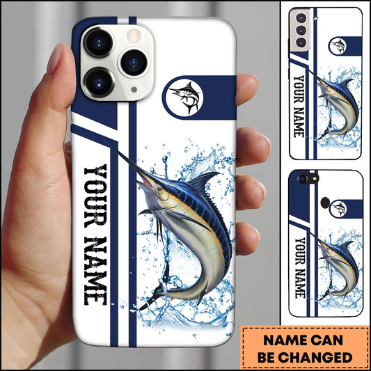 Maxcorners Marlin Fishing Clean Sport Stripe Splash Design Personalized Name Phone Case