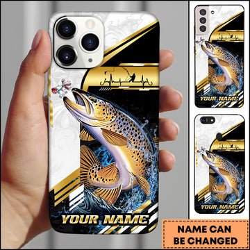 Maxcorners Trout Fishing Hook Graphic & Jumping Fish Art Personalized Name Phone Case