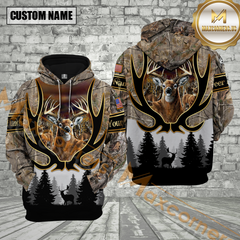 Maxcorners Deer Hunting Grass Brown Camouflage Forest Pattern Custom Name Shirt 3D All Over Printed Clothes